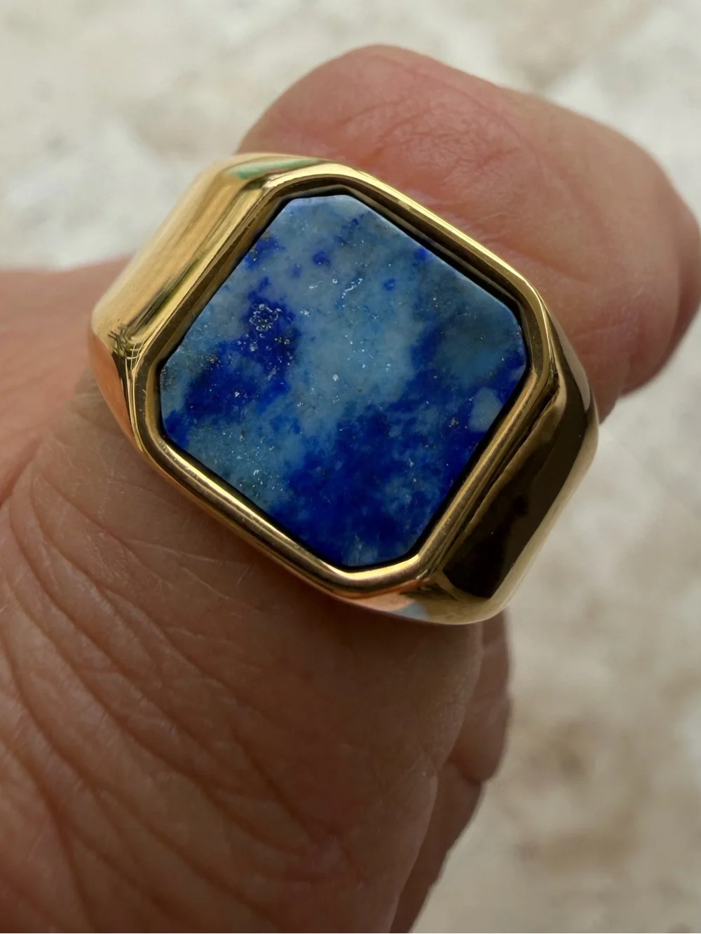 Gold Men’s Talidara Designer Signet Ring with Blue Lapis Stone Size 11
